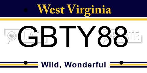 GBTY88 West Virginia License Plate