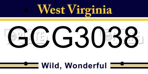GCG3038 West Virginia License Plate