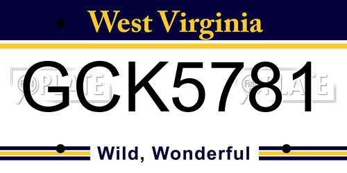 GCK5781 West Virginia License Plate