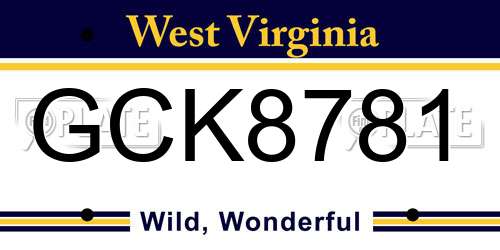 GCK8781 West Virginia License Plate