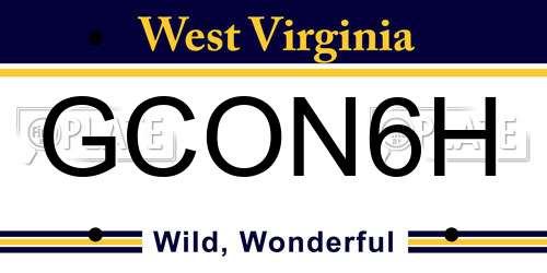 GCON6H West Virginia License Plate