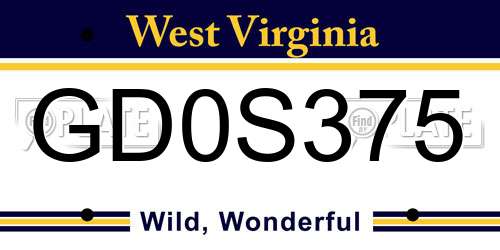 GD0S375 West Virginia License Plate