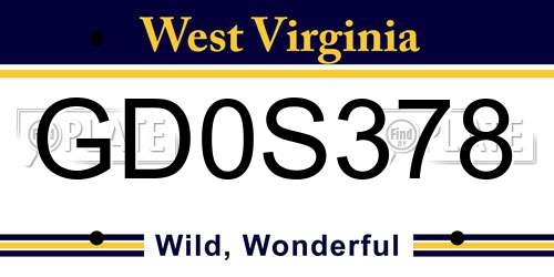GD0S378 West Virginia License Plate