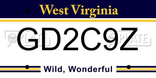 GD2C9Z West Virginia License Plate