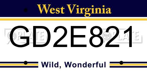 GD2E821 West Virginia License Plate