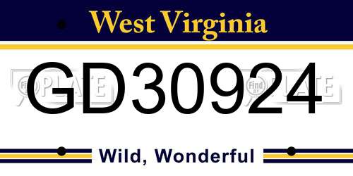 GD30924 West Virginia License Plate