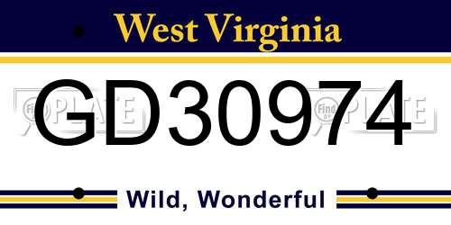 GD30974 West Virginia License Plate