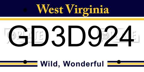 GD3D924 West Virginia License Plate