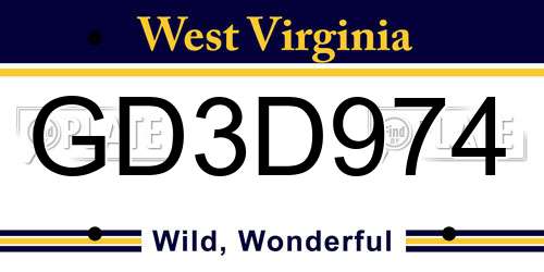 GD3D974 West Virginia License Plate