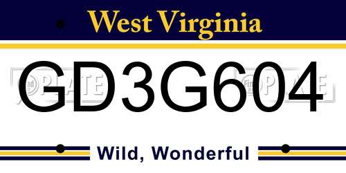 GD3G604 West Virginia License Plate