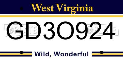 GD3O924 West Virginia License Plate