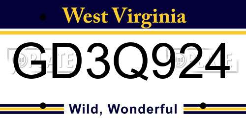 GD3Q924 West Virginia License Plate