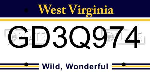 GD3Q974 West Virginia License Plate