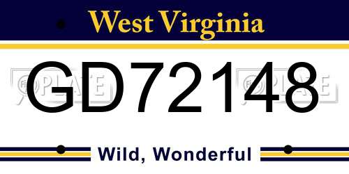 GD72148 West Virginia License Plate