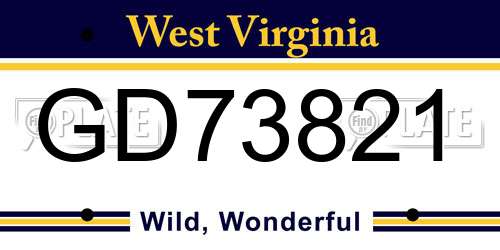 GD73821 West Virginia License Plate