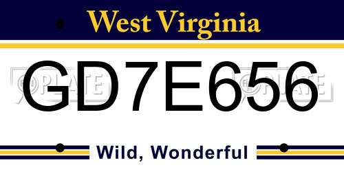 GD7E656 West Virginia License Plate
