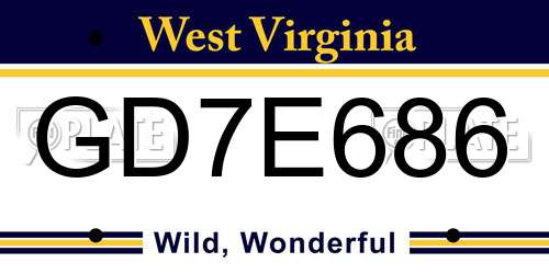 GD7E686 West Virginia License Plate