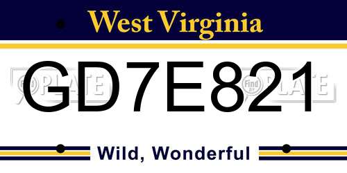 GD7E821 West Virginia License Plate