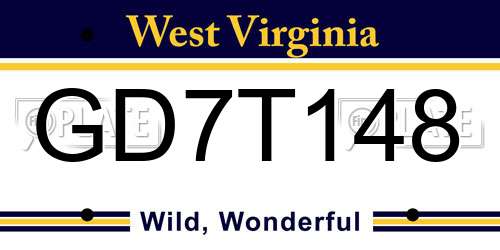 GD7T148 West Virginia License Plate