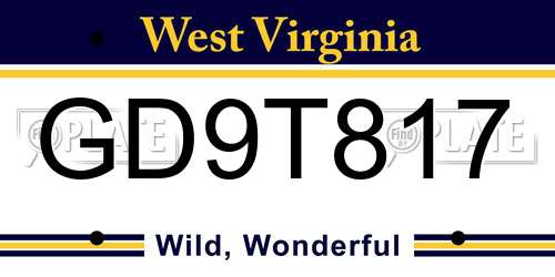 GD9T817 West Virginia License Plate