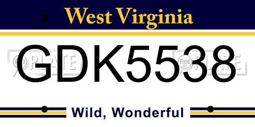 GDK5538 West Virginia License Plate