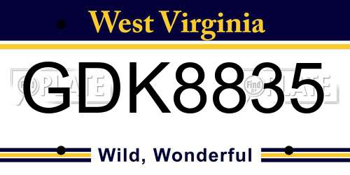 GDK8835 West Virginia License Plate