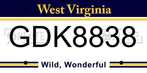 GDK8838 West Virginia License Plate