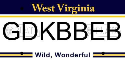 GDKBBEB West Virginia License Plate