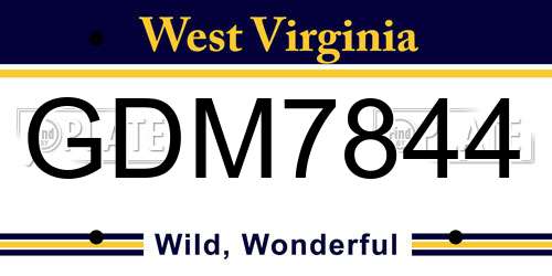 GDM7844 West Virginia License Plate