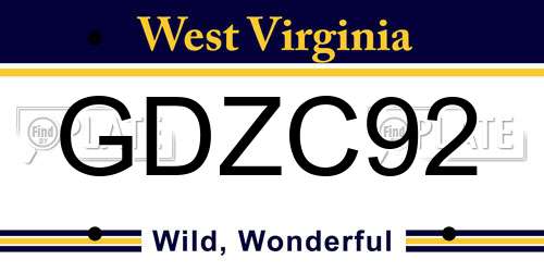 GDZC92 West Virginia License Plate