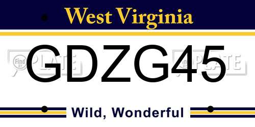 GDZG45 West Virginia License Plate