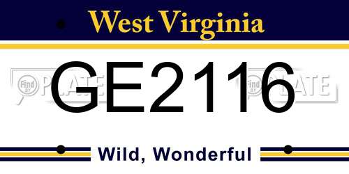GE2116 West Virginia License Plate