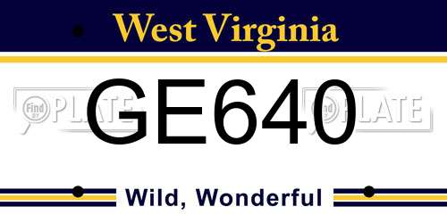 GE640 West Virginia License Plate