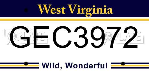 GEC3972 West Virginia License Plate