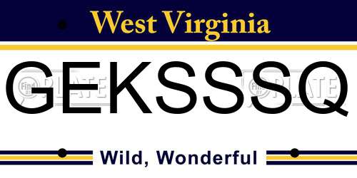 GEKSSSQ West Virginia License Plate