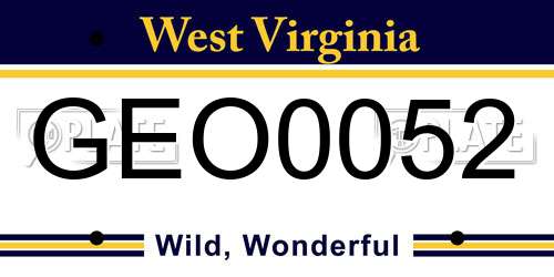 GEO0052 West Virginia License Plate