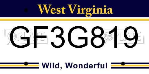 GF3G819 West Virginia License Plate