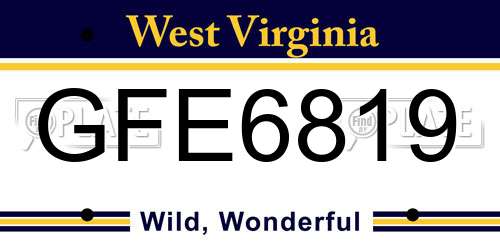 GFE6819 West Virginia License Plate