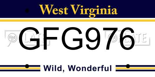 GFG976 West Virginia License Plate