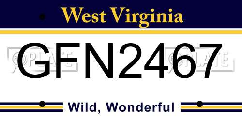 GFN2467 West Virginia License Plate