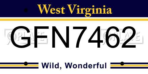 GFN7462 West Virginia License Plate
