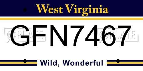GFN7467 West Virginia License Plate