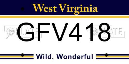 GFV418 West Virginia License Plate