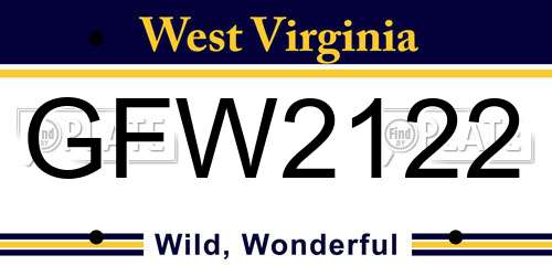 GFW2122 West Virginia License Plate