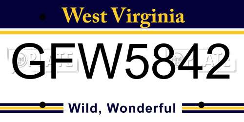 GFW5842 West Virginia License Plate