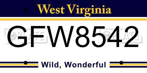 GFW8542 West Virginia License Plate