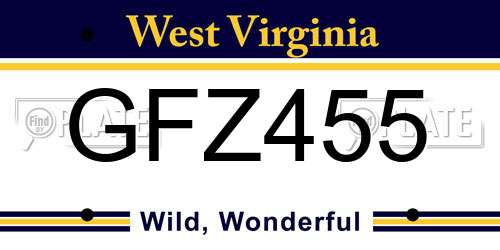 GFZ455 West Virginia License Plate