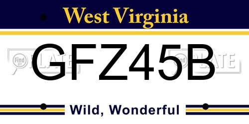 GFZ45B West Virginia License Plate