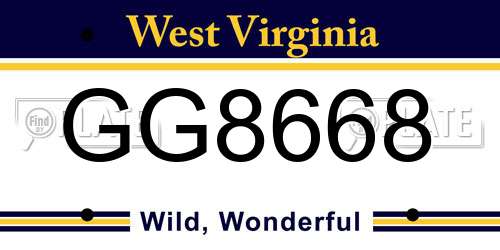 GG8668 West Virginia License Plate
