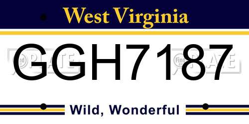 GGH7187 West Virginia License Plate